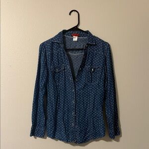 Women's Blue Polka Dot Button Down Shirt